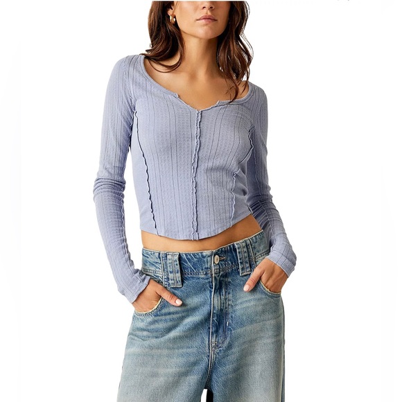 NWT Free People We The Free Eyes on You Long Sleeve in Falling Waters - Picture 9 of 15